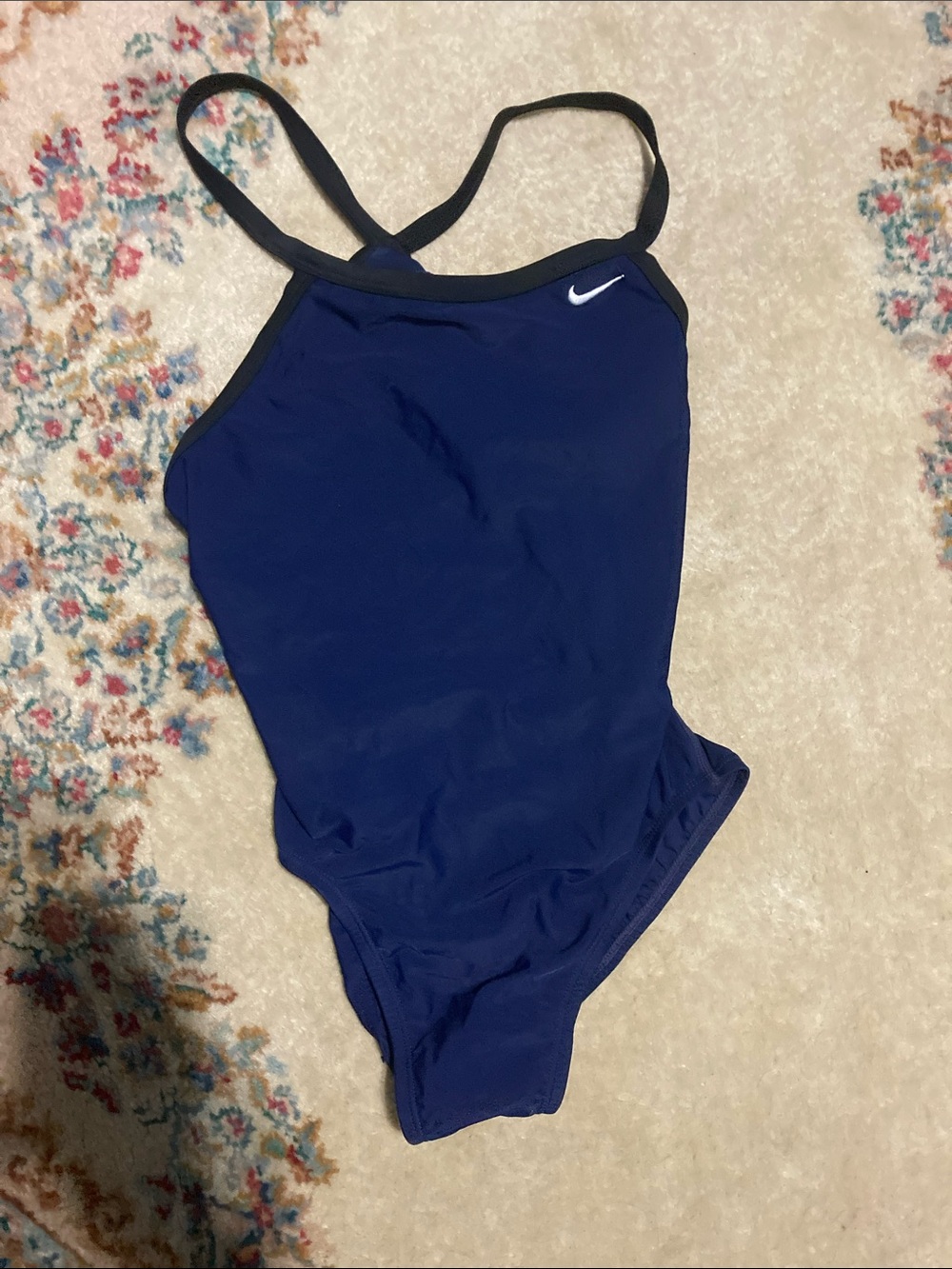 Nike Girls' Blue One-Piece Swimsuit with Black Trim